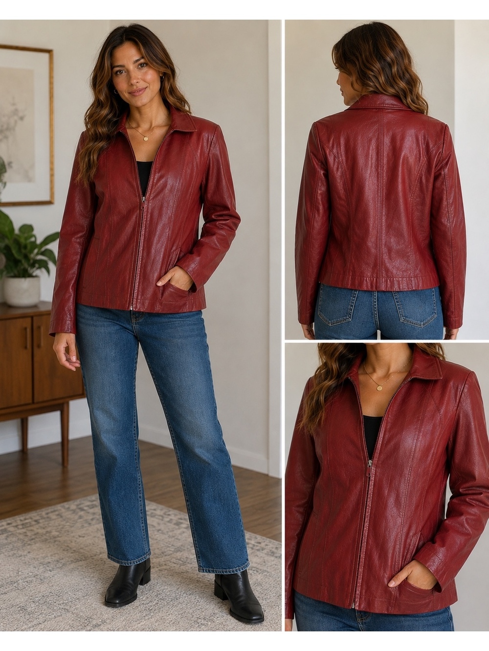East 5th Women’s Genuine Leather Jacket Medium Burgundy Red Zip Front
